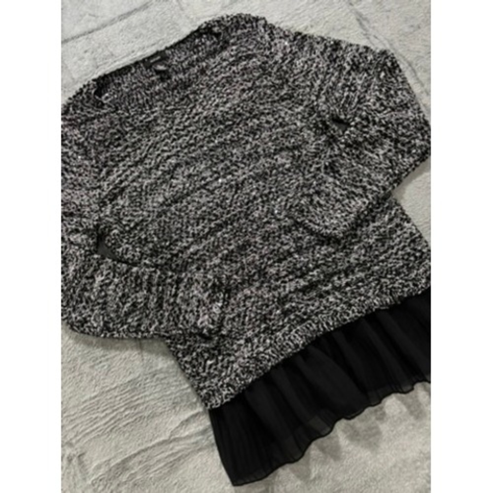 Alfani Sweater Womens XL Black White Marled Knit Chiffon‎ Hem Layered Top